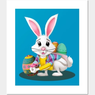 Easter Bunny Holding Eggs Posters and Art